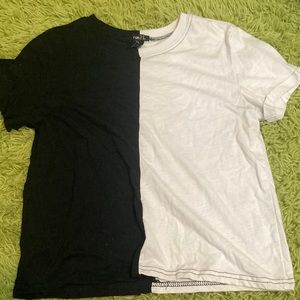 half white half black crop tee